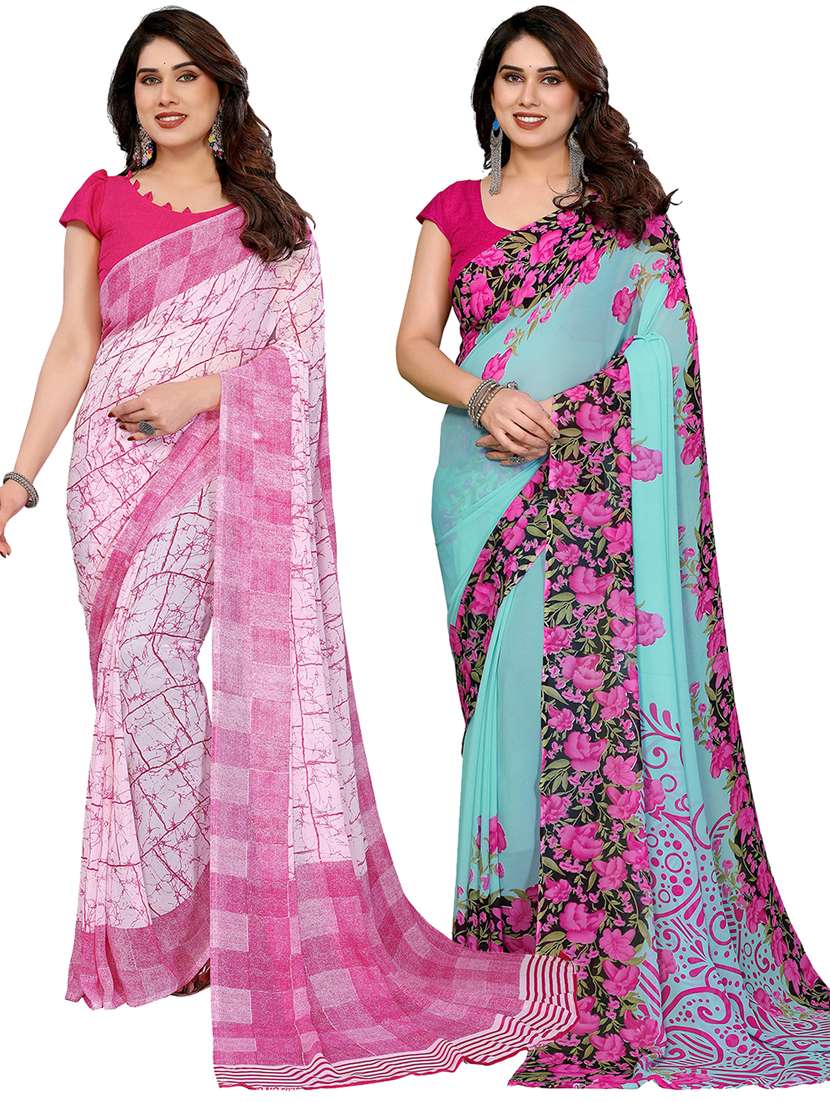 women pack of 2 printed combo saree with blouse