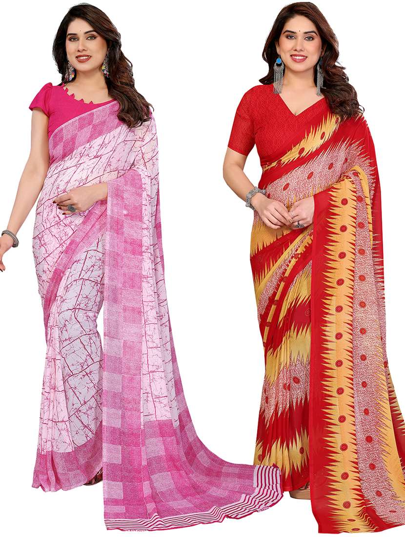 women pack of 2 printed combo saree with blouse