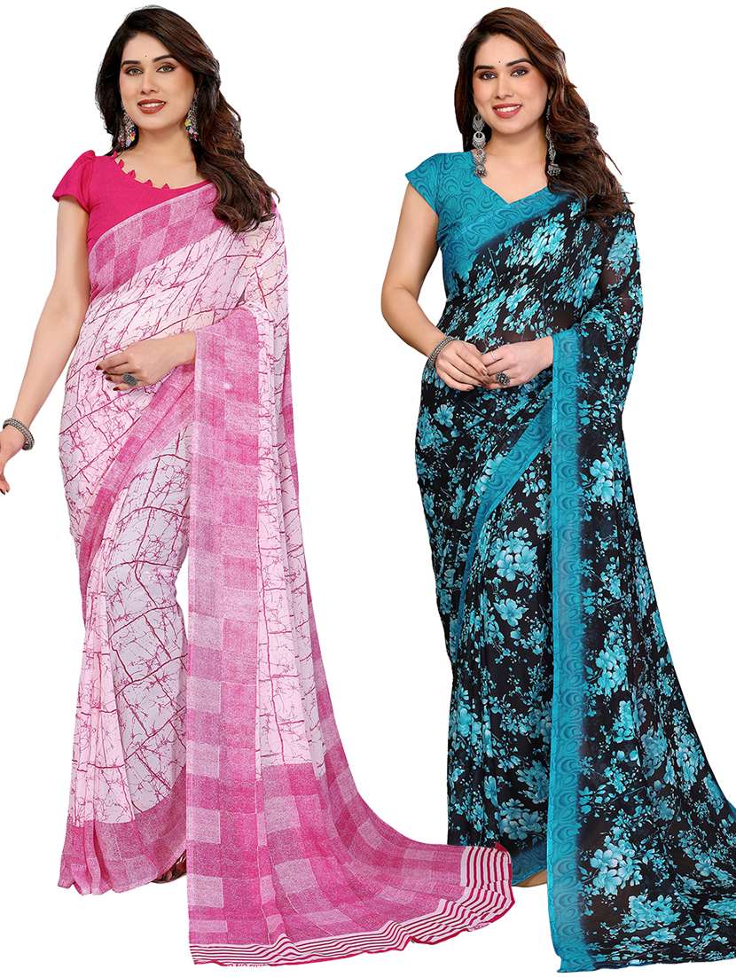 women pack of 2 printed combo saree with blouse