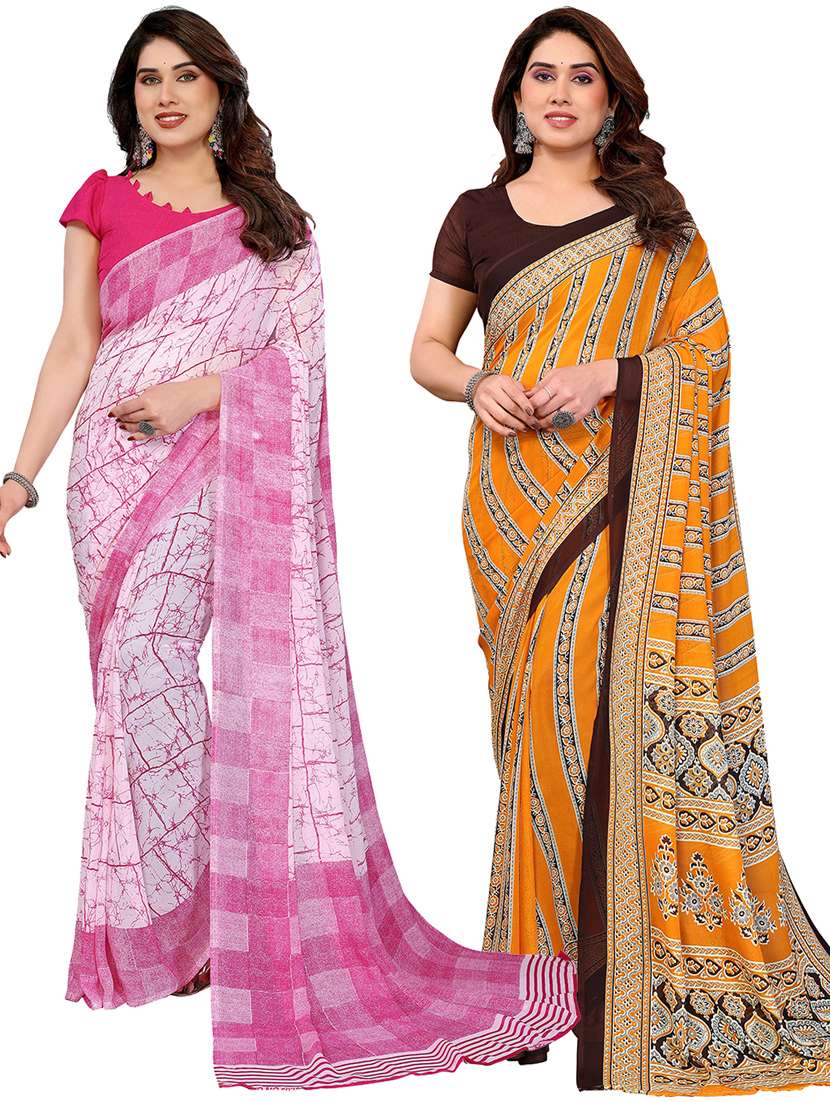 women pack of 2 printed combo saree with blouse