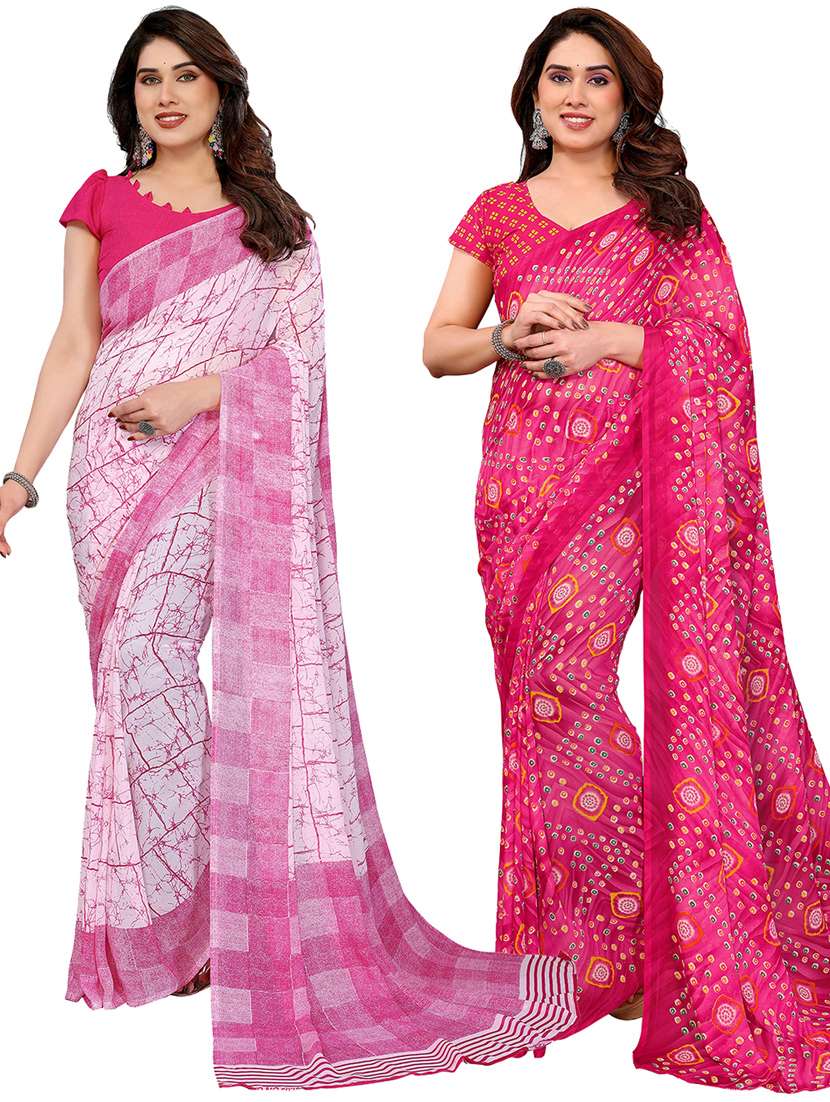 women pack of 2 printed combo saree with blouse