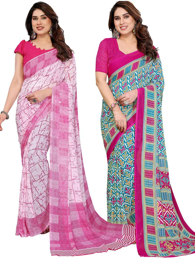 women pack of 2 printed combo saree with blouse