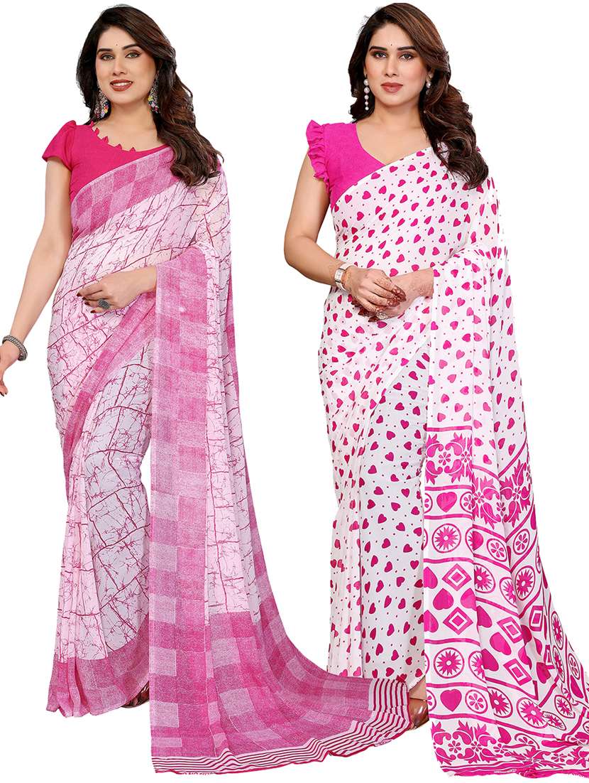 women pack of 2 printed combo saree with blouse