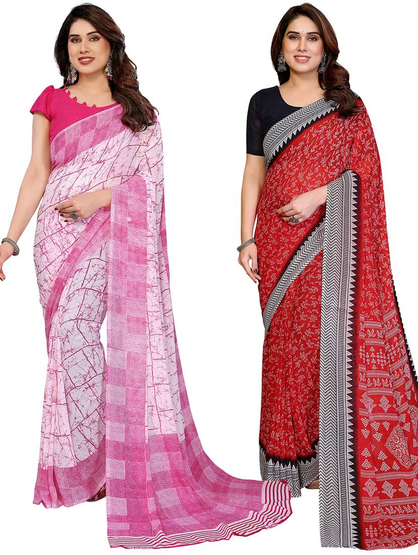 women pack of 2 printed combo saree with blouse