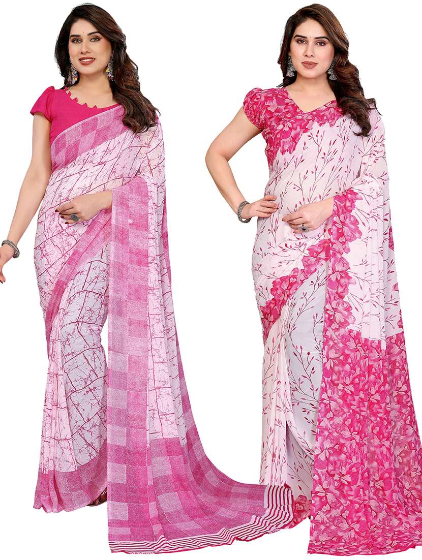 women pack of 2 printed combo saree with blouse