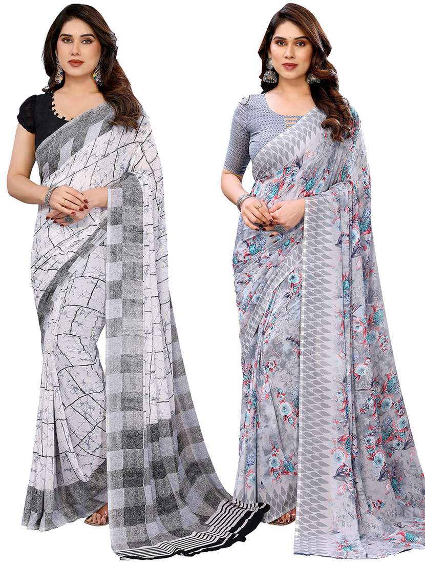 women pack of 2 printed combo saree with blouse