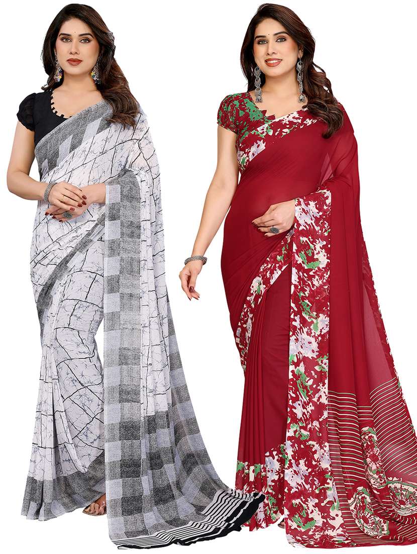 women pack of 2 printed combo saree with blouse