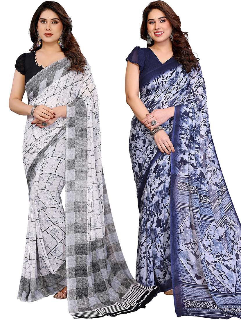 women pack of 2 printed combo saree with blouse
