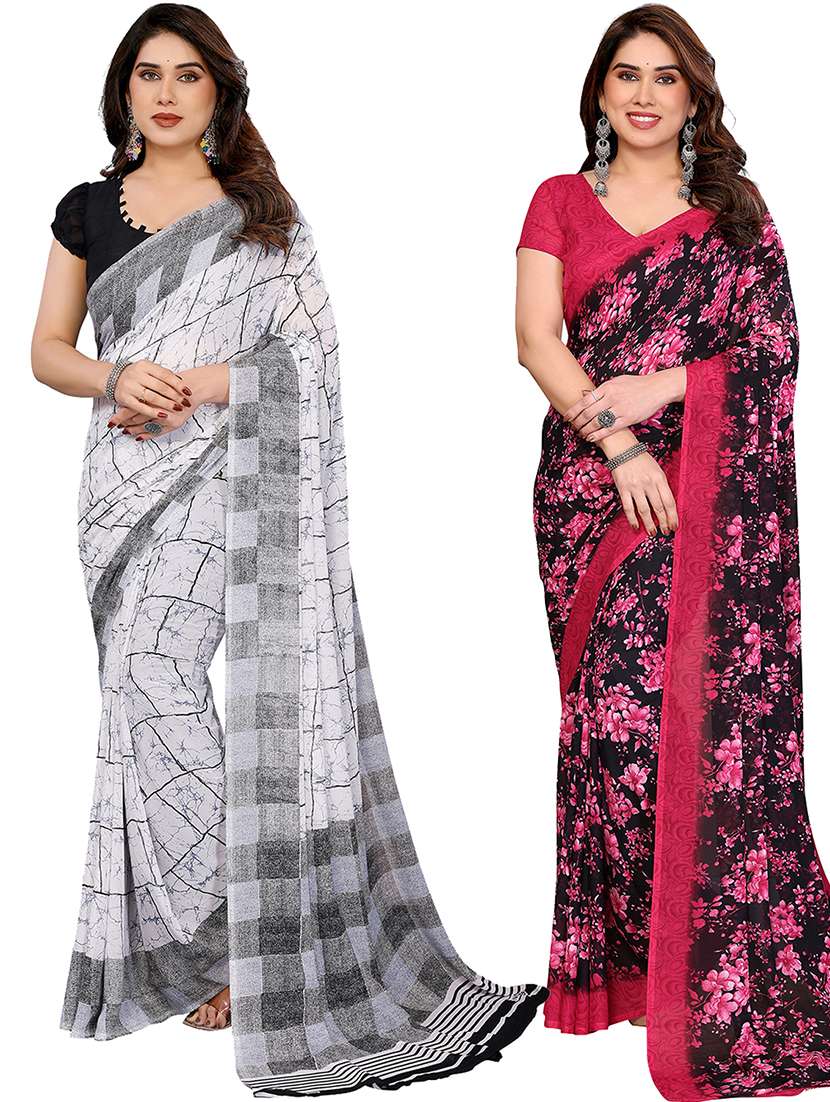 women pack of 2 printed combo saree with blouse