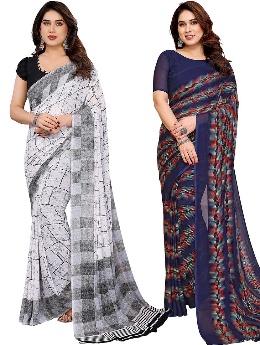 women pack of 2 printed combo saree with blouse