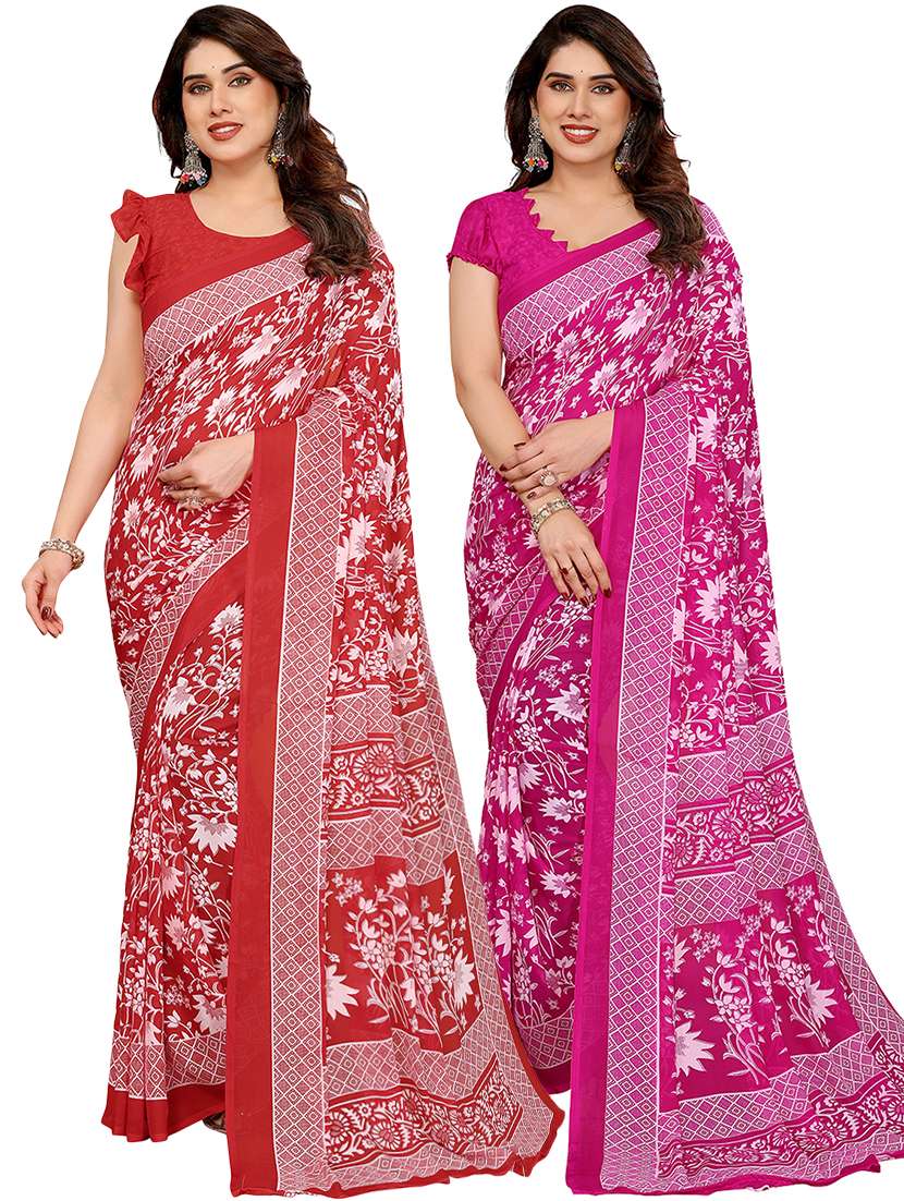 women pack of 2 printed combo saree with blouse