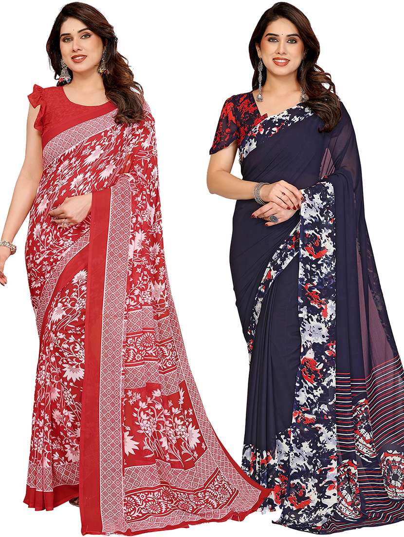 women pack of 2 printed combo saree with blouse