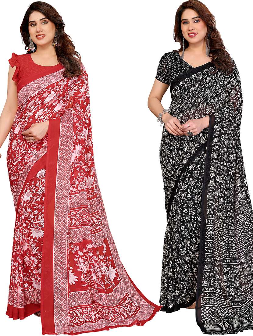 women pack of 2 printed combo saree with blouse