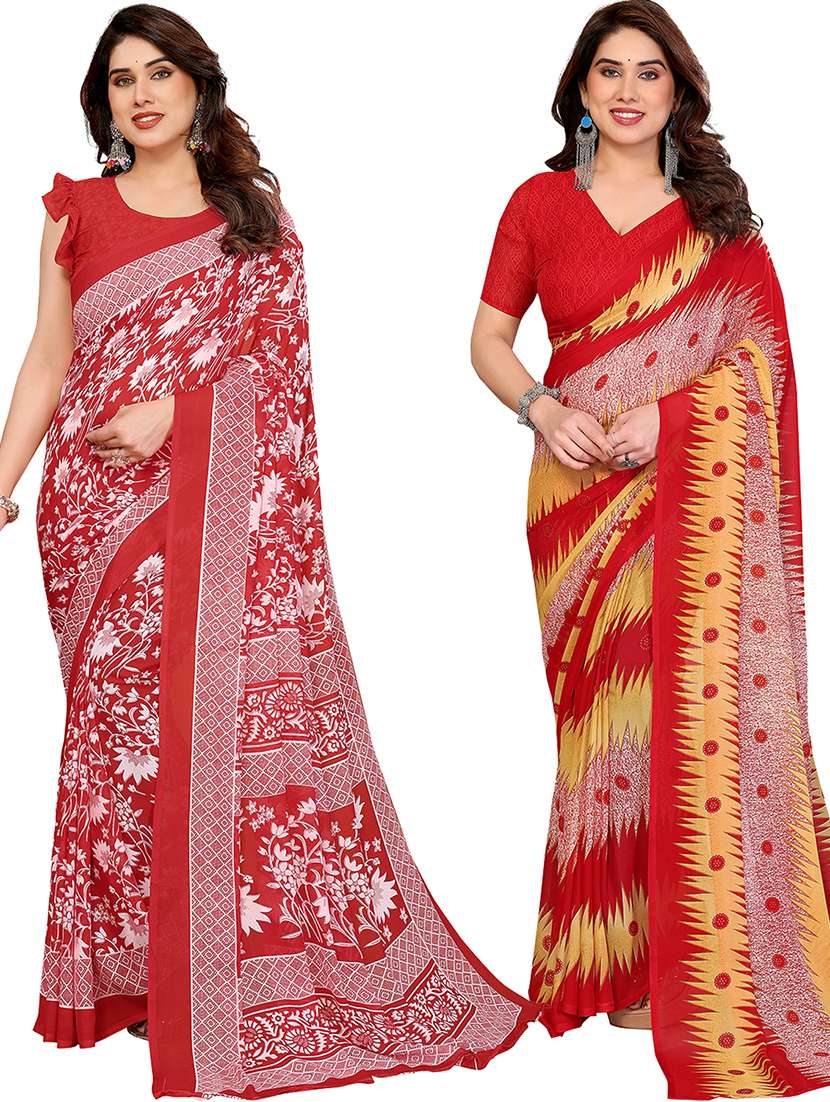 women pack of 2 printed combo saree with blouse