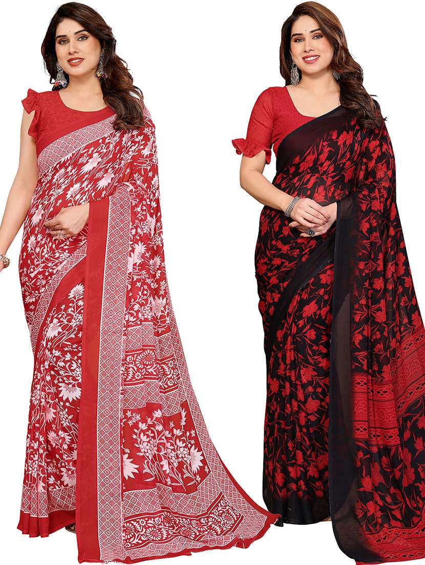 women pack of 2 printed combo saree with blouse