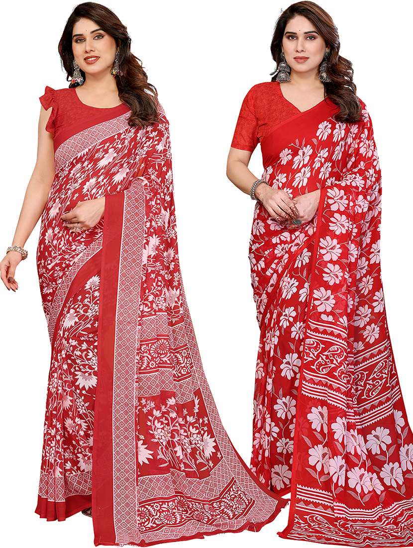 women pack of 2 printed combo saree with blouse