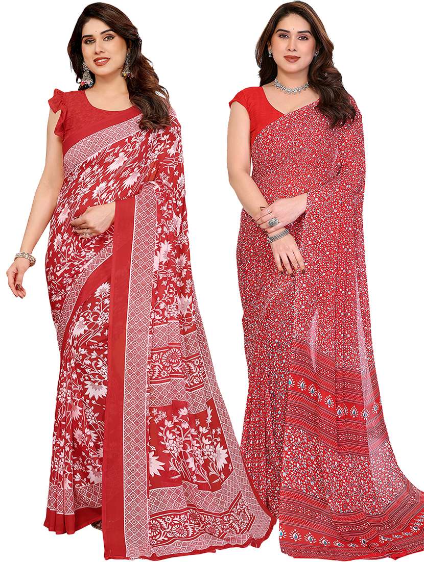 women pack of 2 printed combo saree with blouse