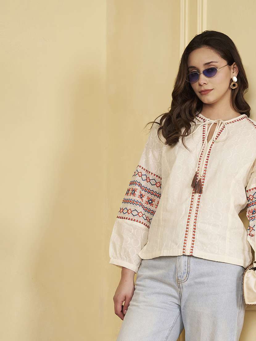 women geometric long sleeve ethnic top