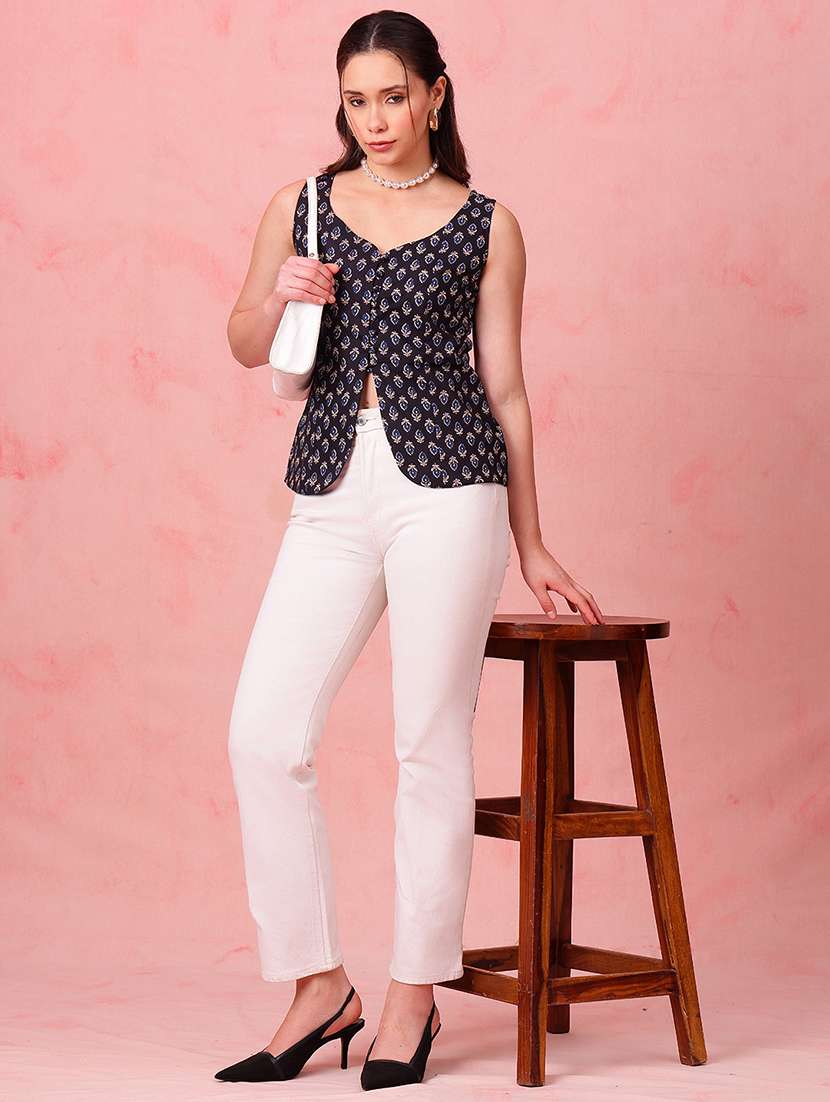 women floral printed sleeveless ethnic top - 22412615 -  Standard Image - 5