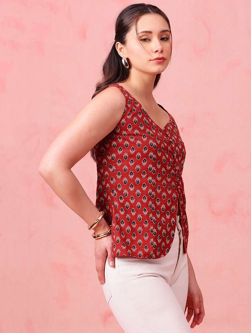 women floral printed sleeveless ethnic top - 22412616 -  Standard Image - 3