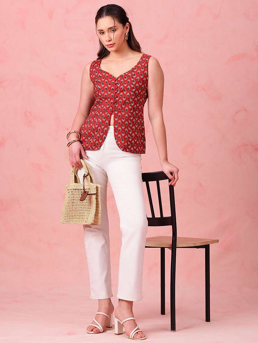 women floral printed sleeveless ethnic top - 22412616 -  Standard Image - 5