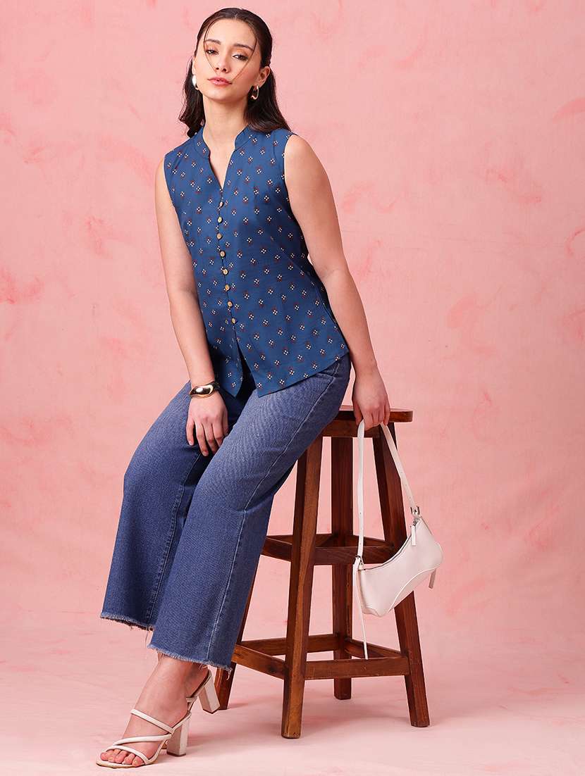 women printed sleeveless ethnic top - 22412617 -  Standard Image - 5