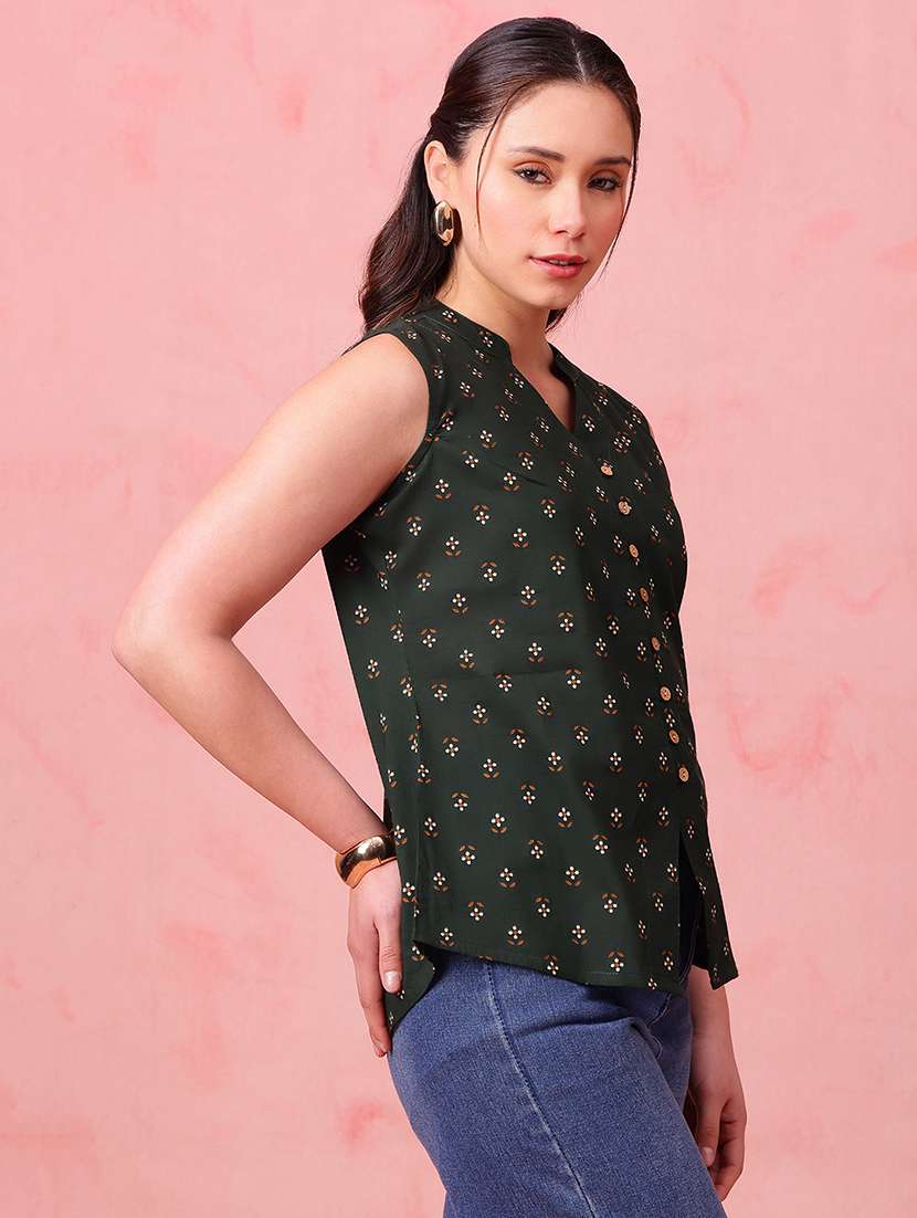 women printed sleeveless ethnic top - 22412618 -  Standard Image - 3