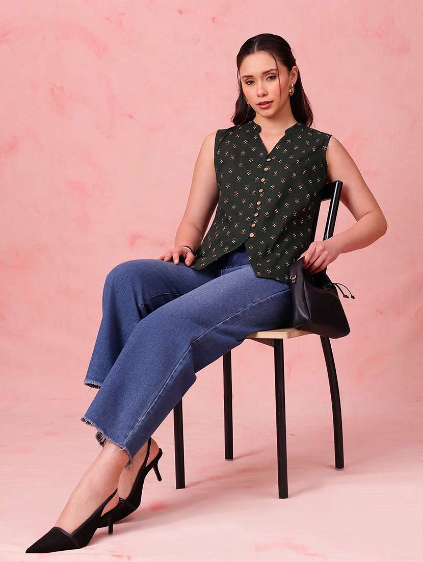 women printed sleeveless ethnic top - 22412618 -  Standard Image - 5