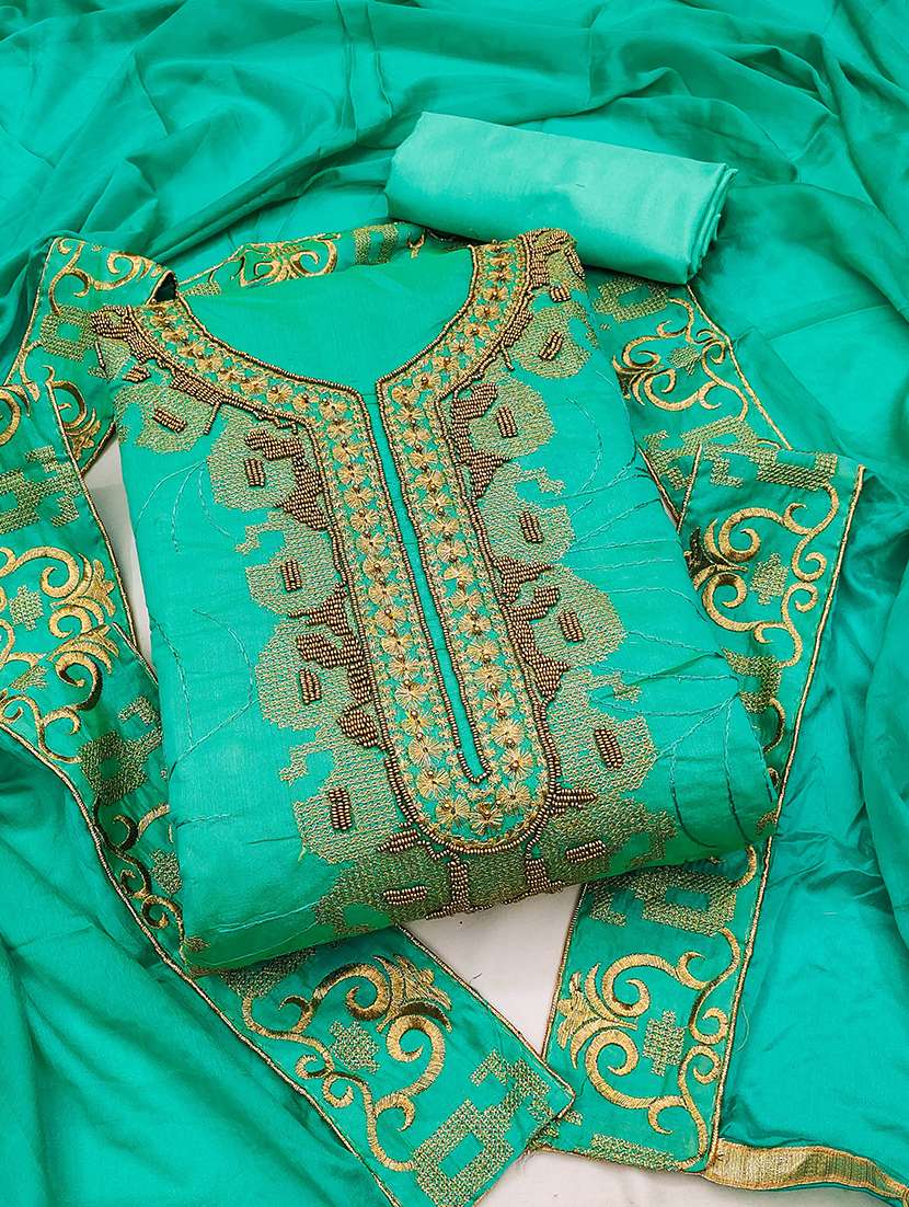 women solid with work unstitched suit set