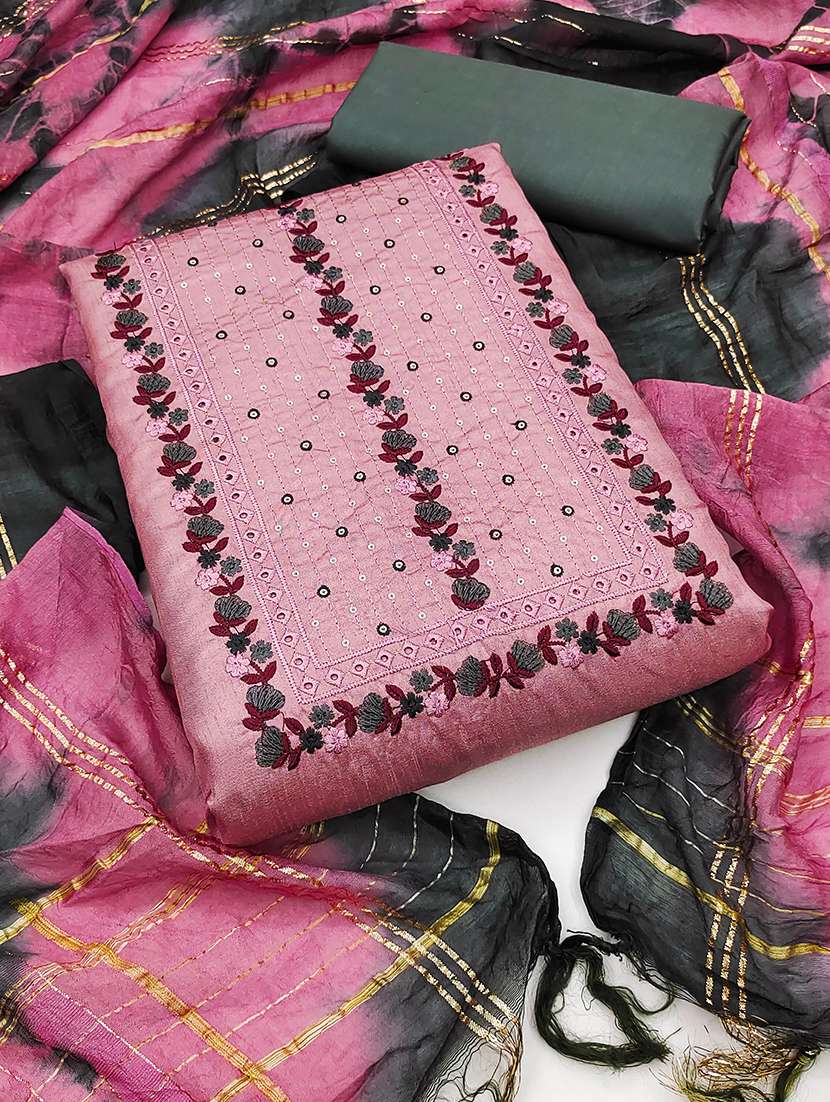 women solid with work unstitched suit set