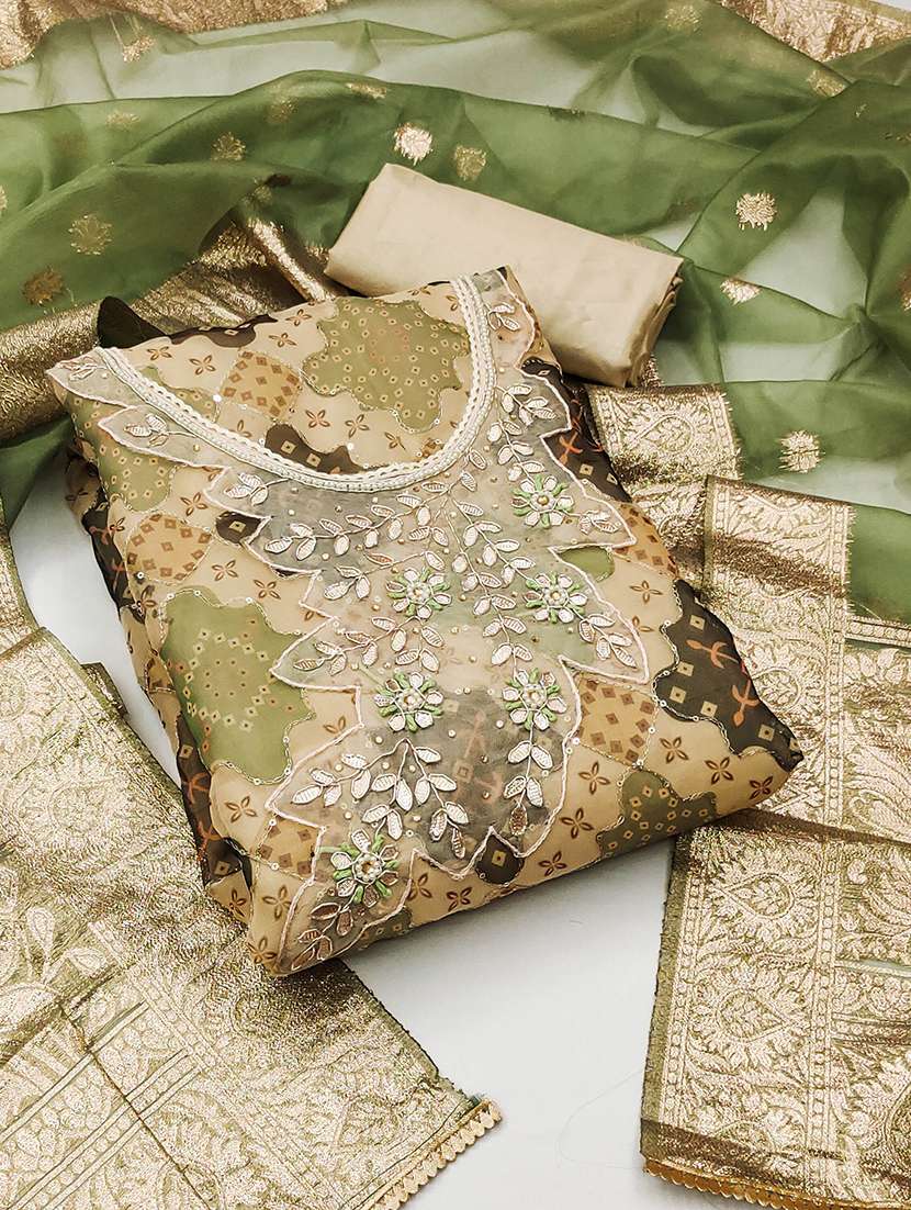 women printed embroidered unstitched suit set