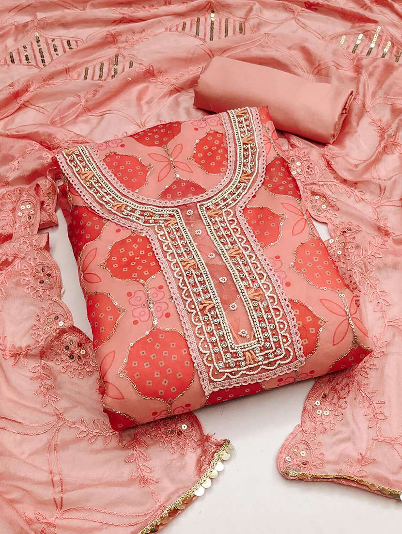 women printed embroidered unstitched suit set
