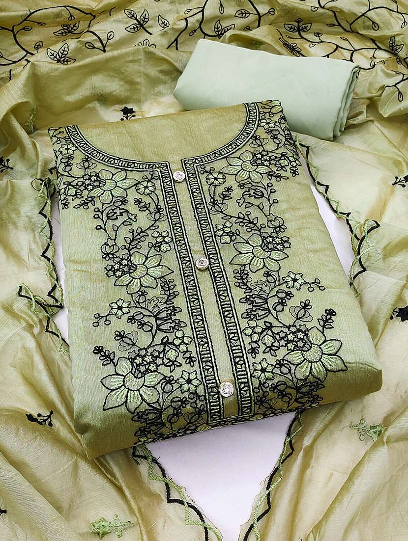 women solid with work unstitched suit set