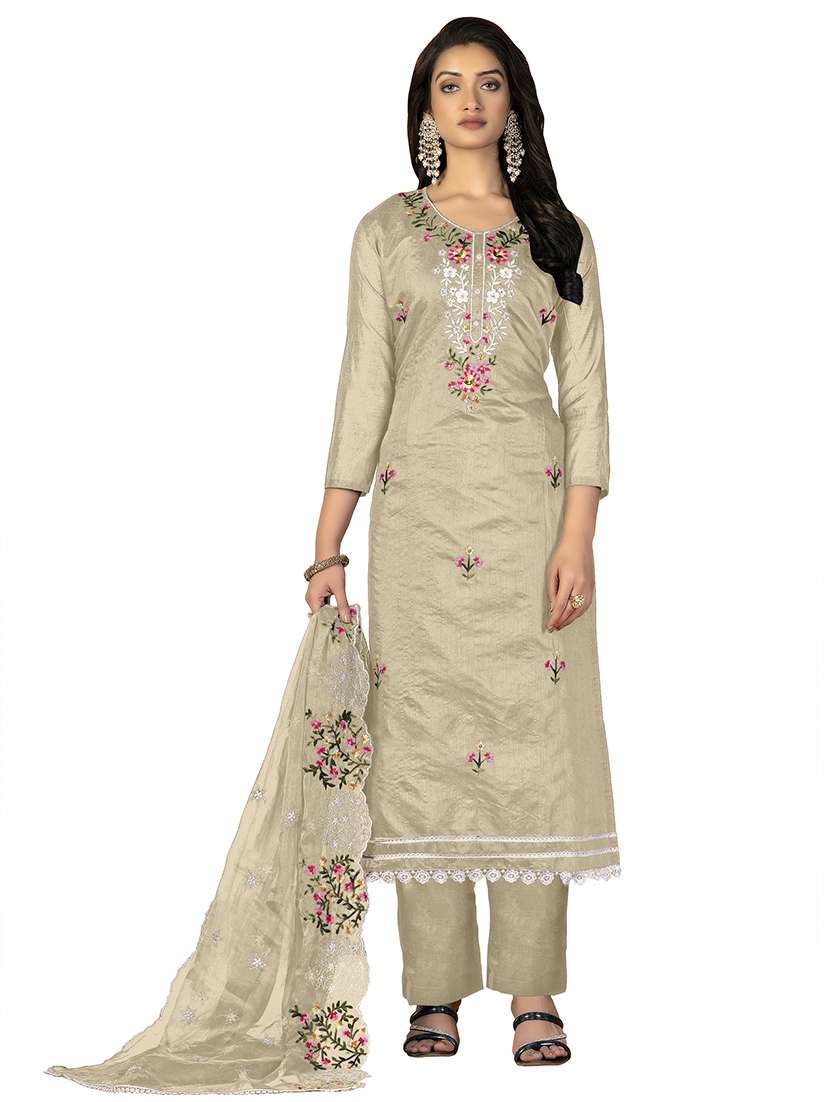 women solid with work unstitched suit set