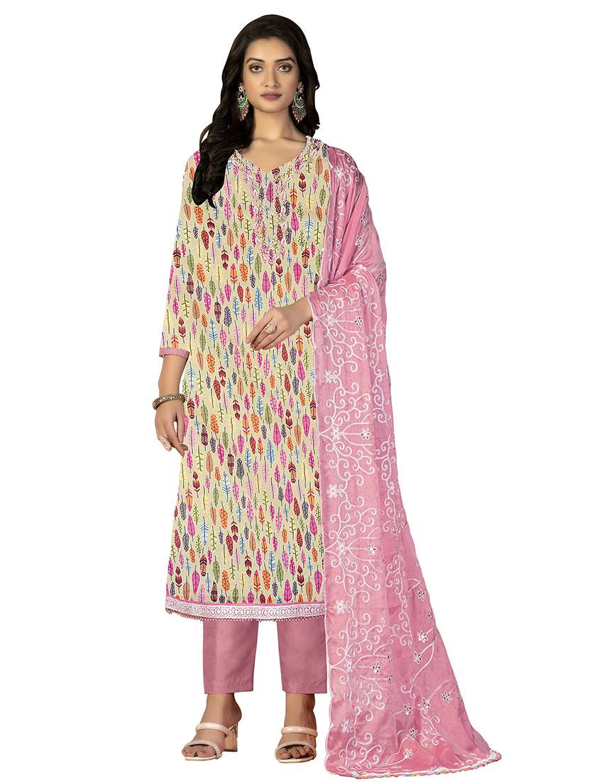 women printed embroidered unstitched suit set