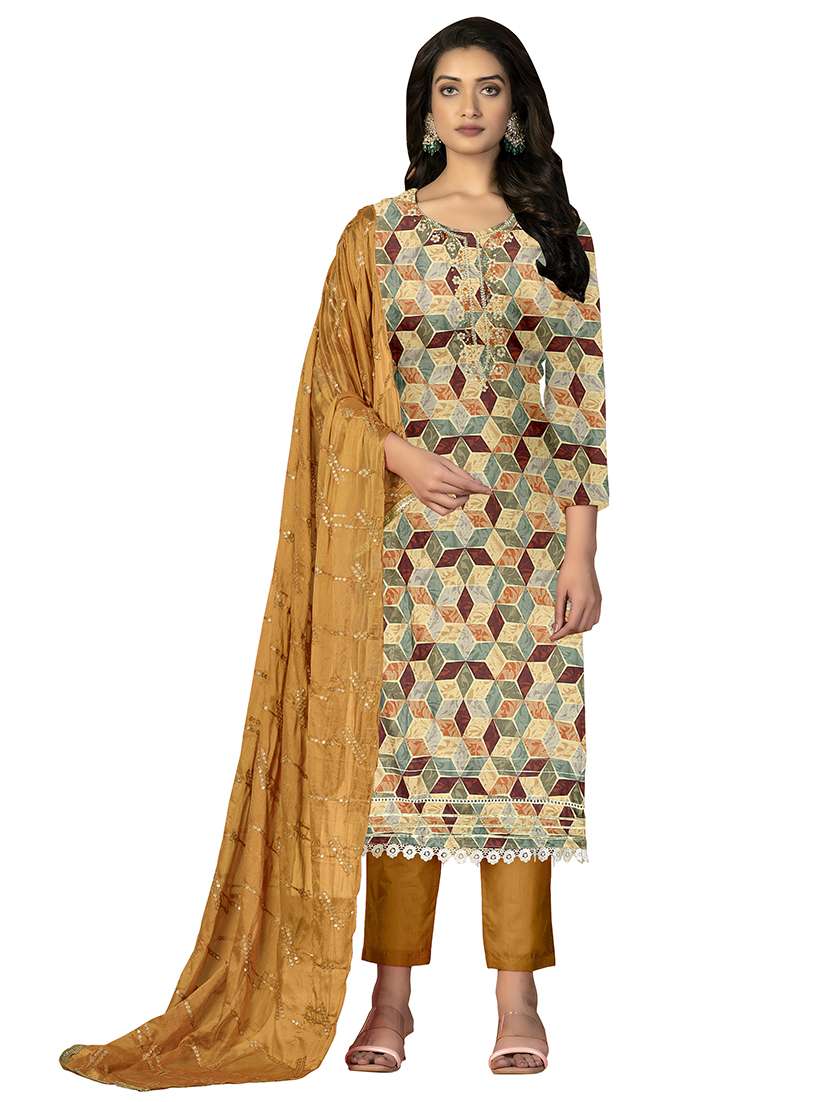 women printed embroidered unstitched suit set