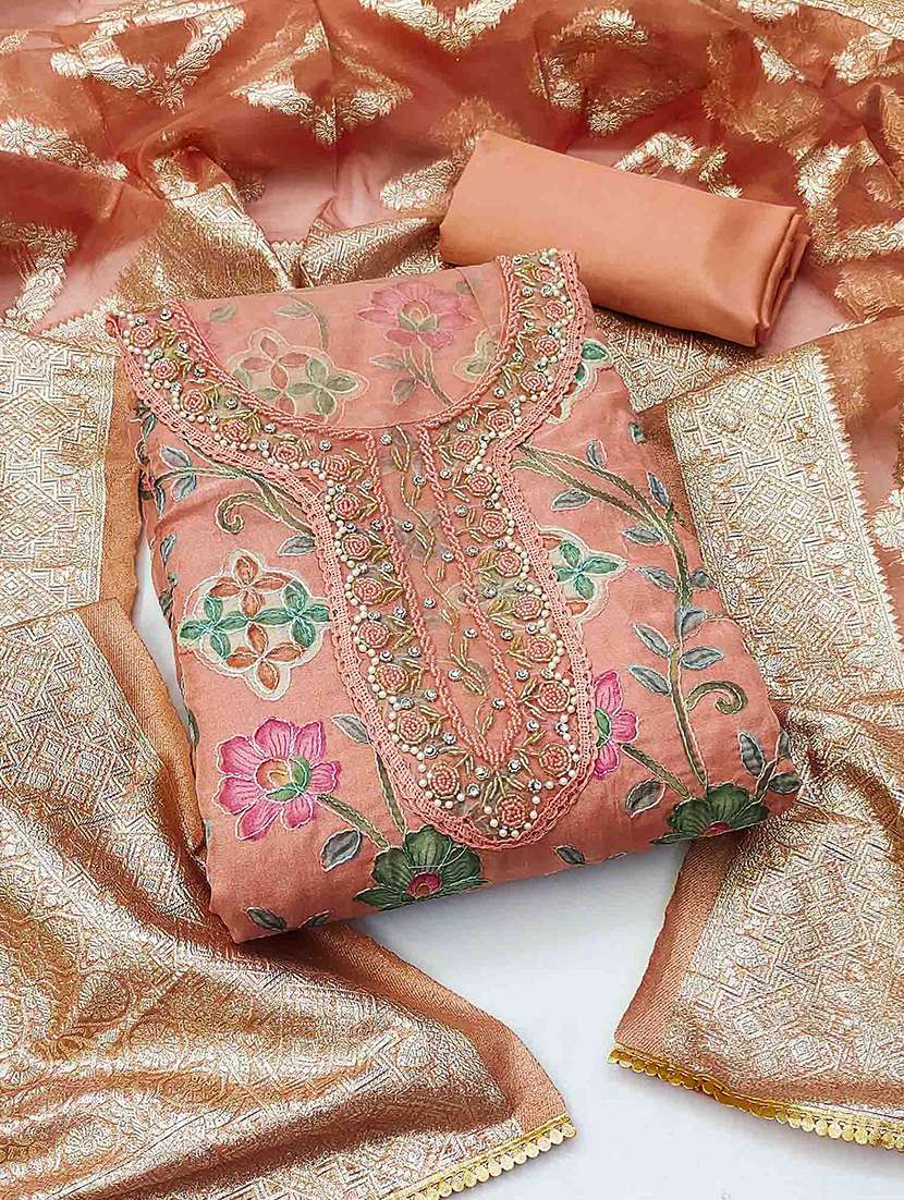 women floral printed embroidered unstitched suit set