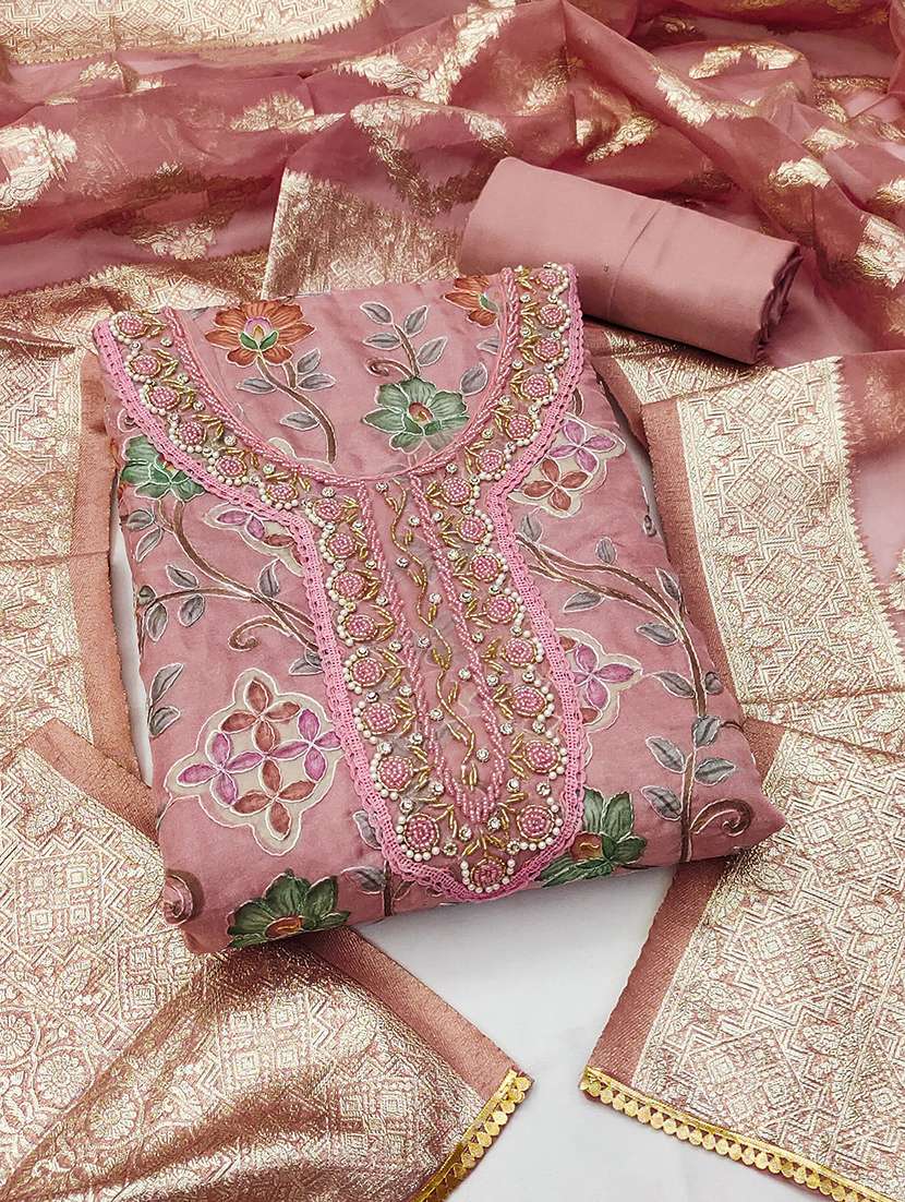 women floral printed embroidered unstitched suit set