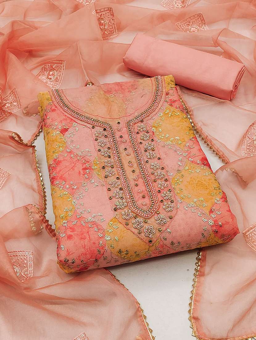 women printed embellished unstitched suit set