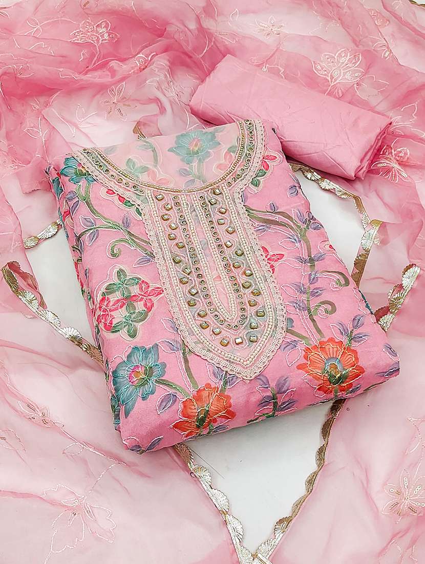 women floral printed embroidered unstitched suit set