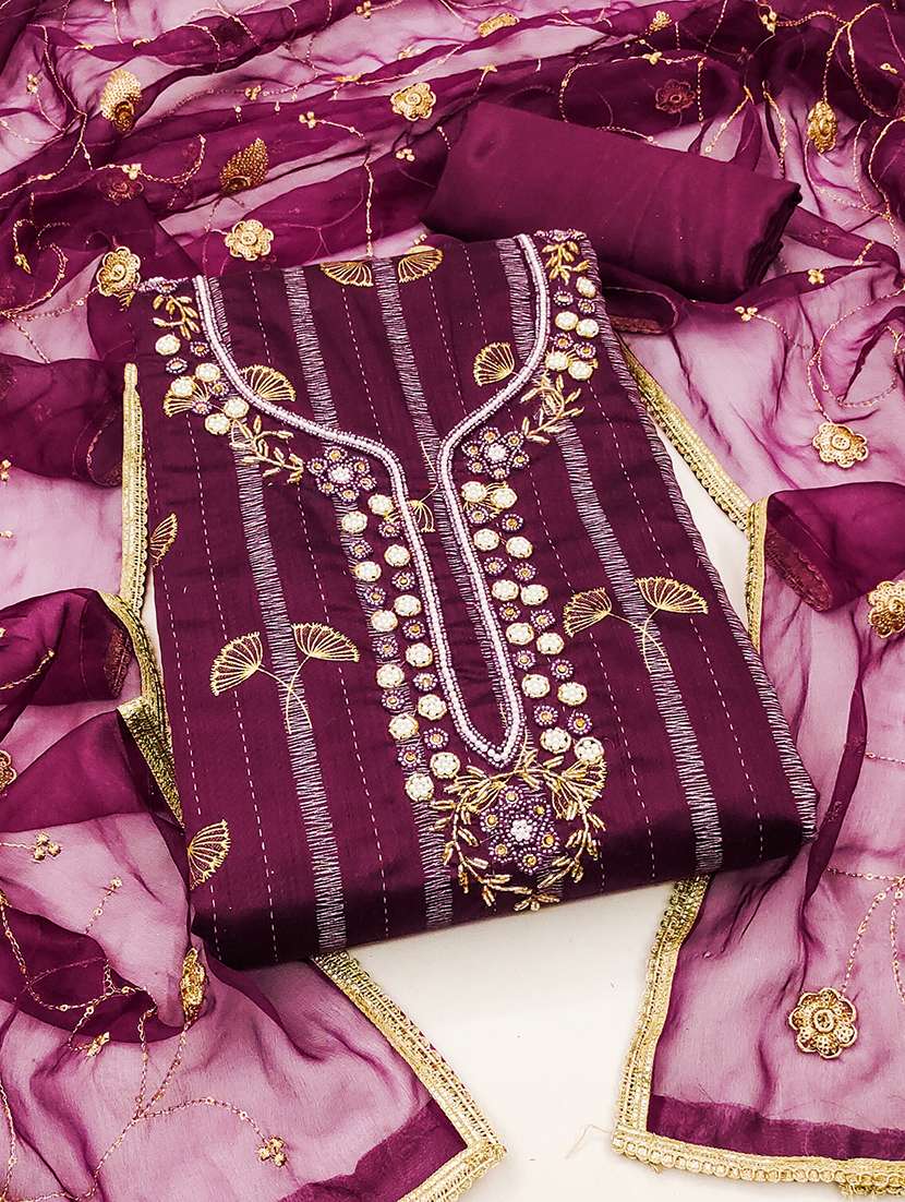 women solid with work unstitched suit set