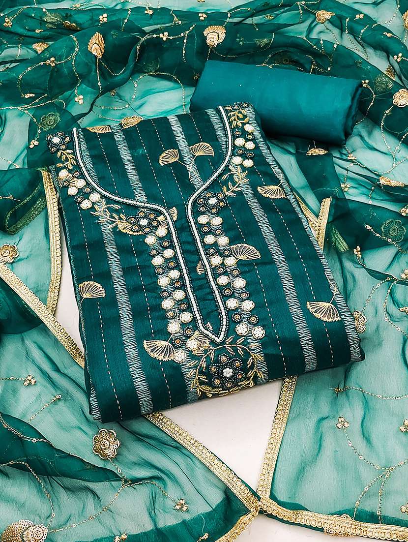 women solid with work unstitched suit set