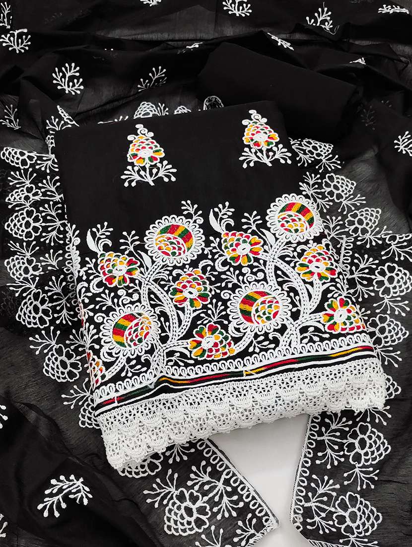 women solid with work unstitched suit set