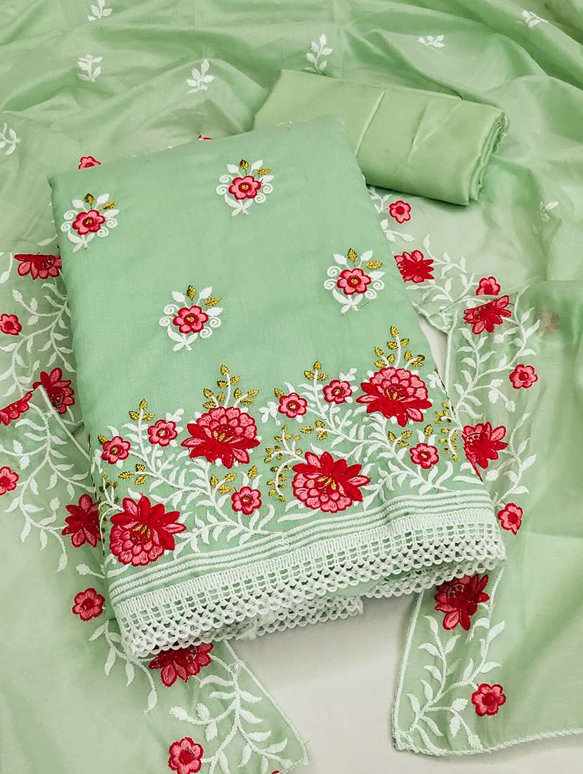 women solid with work unstitched suit set