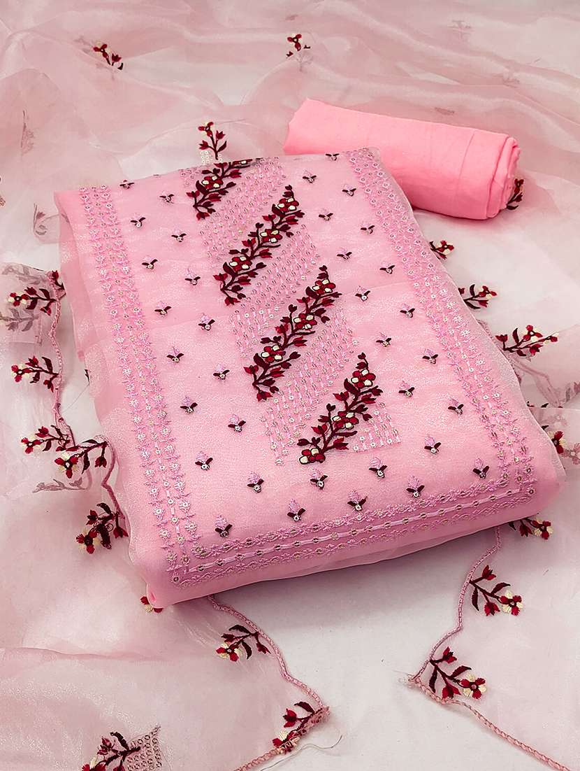 women solid with work unstitched suit set