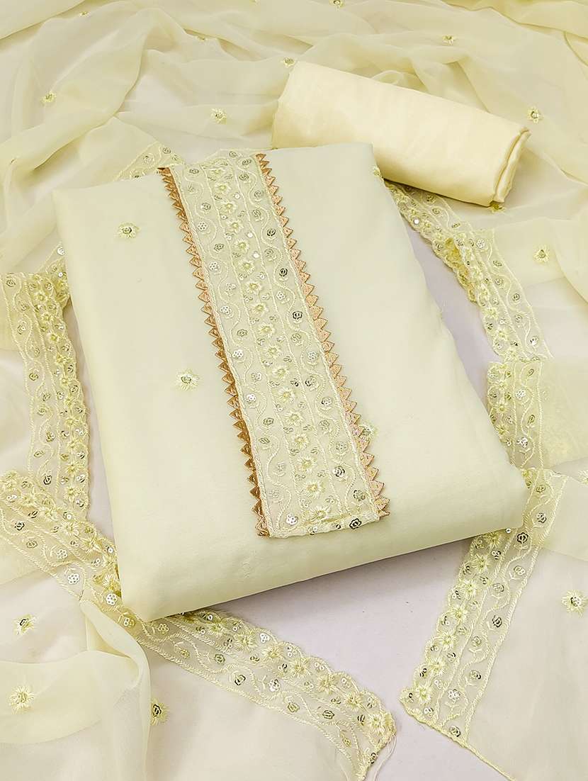 women solid with work unstitched suit set