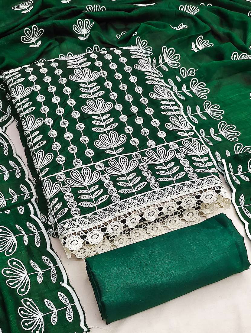 women solid with work unstitched suit set