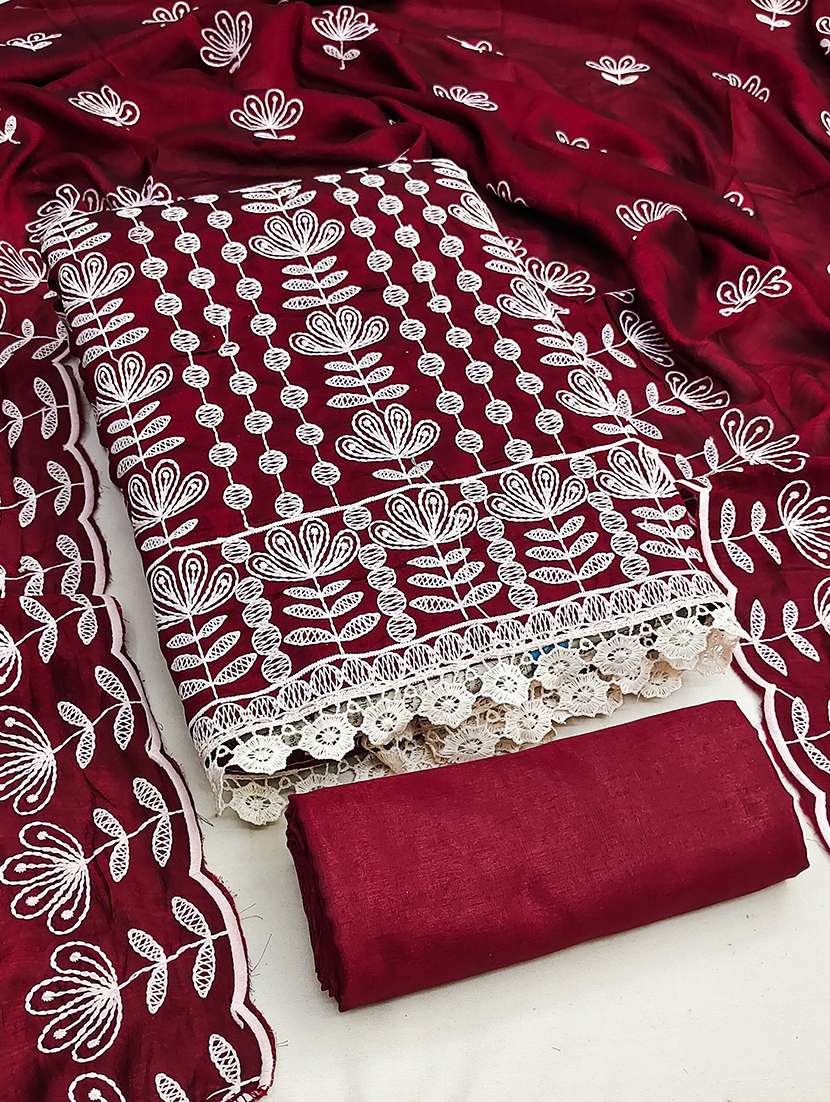 women solid with work unstitched suit set