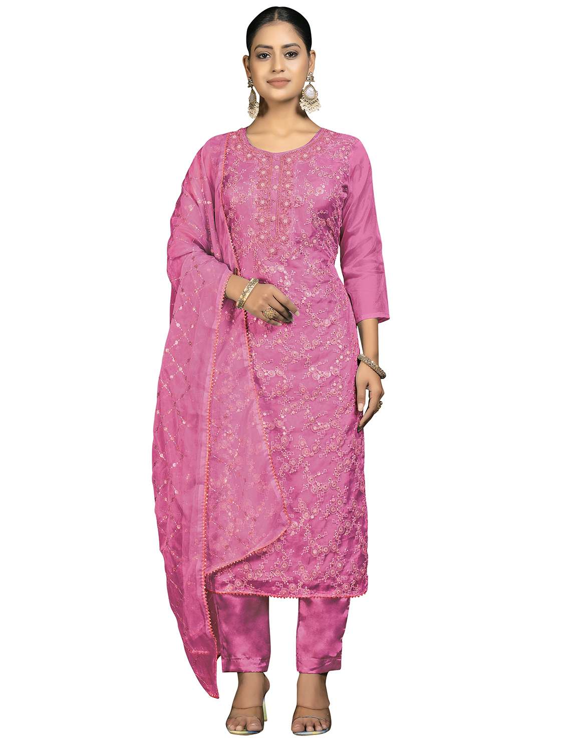 women solid with work unstitched suit set