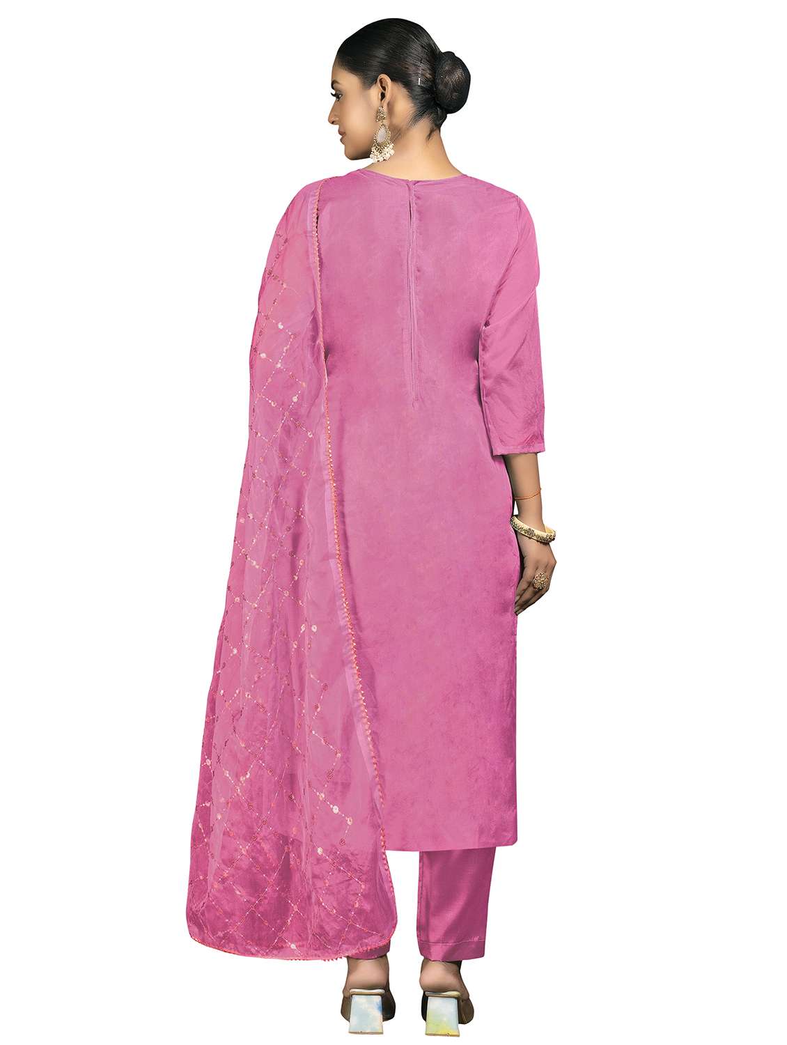 Women Solid With Work Unstitched Suit Set - 22413609 -  Standard Image - 3